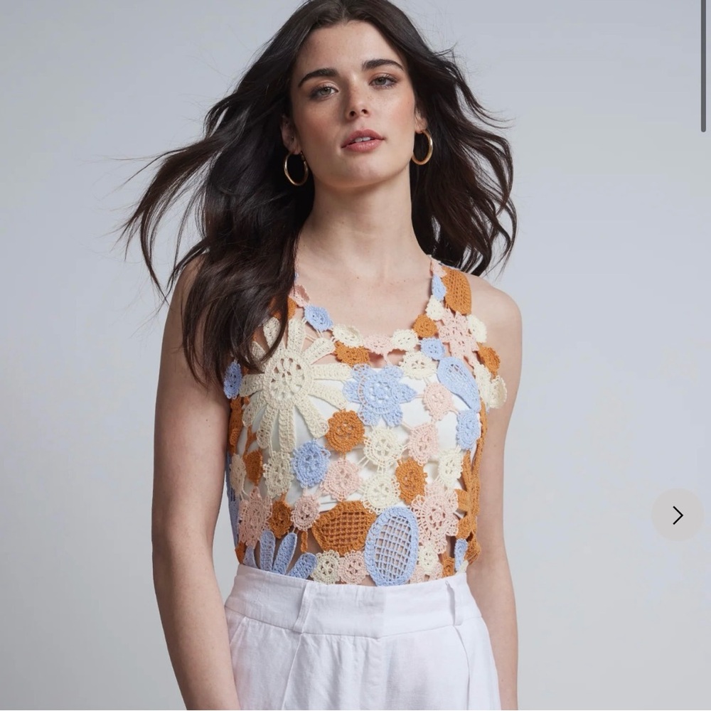 New York & Company Multicolor Crochet Tank Top